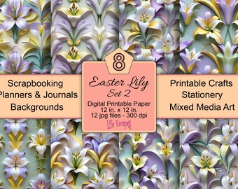 Easter Lily Digital Paper Set, Scrapbooking Backgrounds (Digital Download)