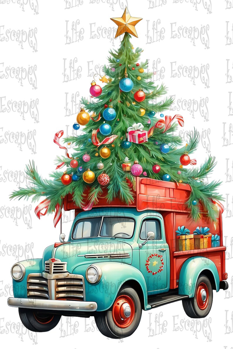 Printable Christmas Truck Clipart Set - Set #1, PNG, Commercial Use ...