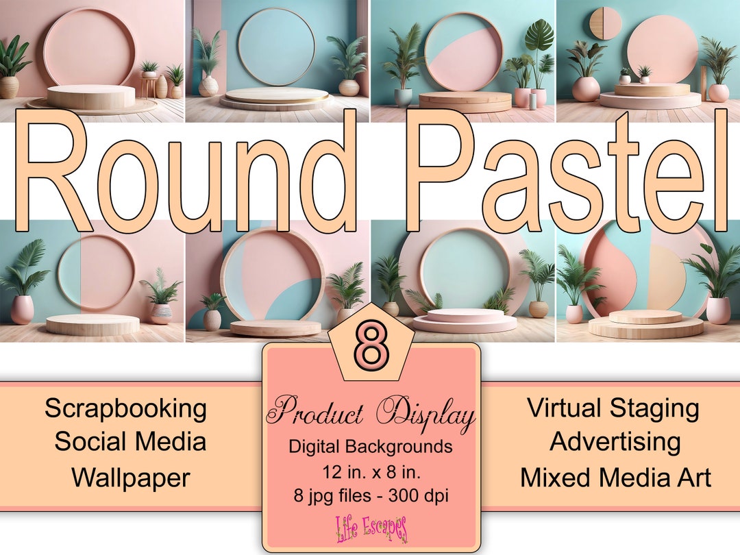 Round Pastel Virtual Staging Backgrounds, Digital Product Display, Scrapbooking, Social Media