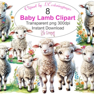 Baby Lamb Clipart Set, Cute Farm Animal PNG, Instant Download, Commercial Use, Scrapbooking, DIY Projects, Planner Stickers, Card Making