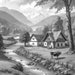 Rustic Cabin Landscape Adult Coloring Page, Printable Grayscale Scenery ...