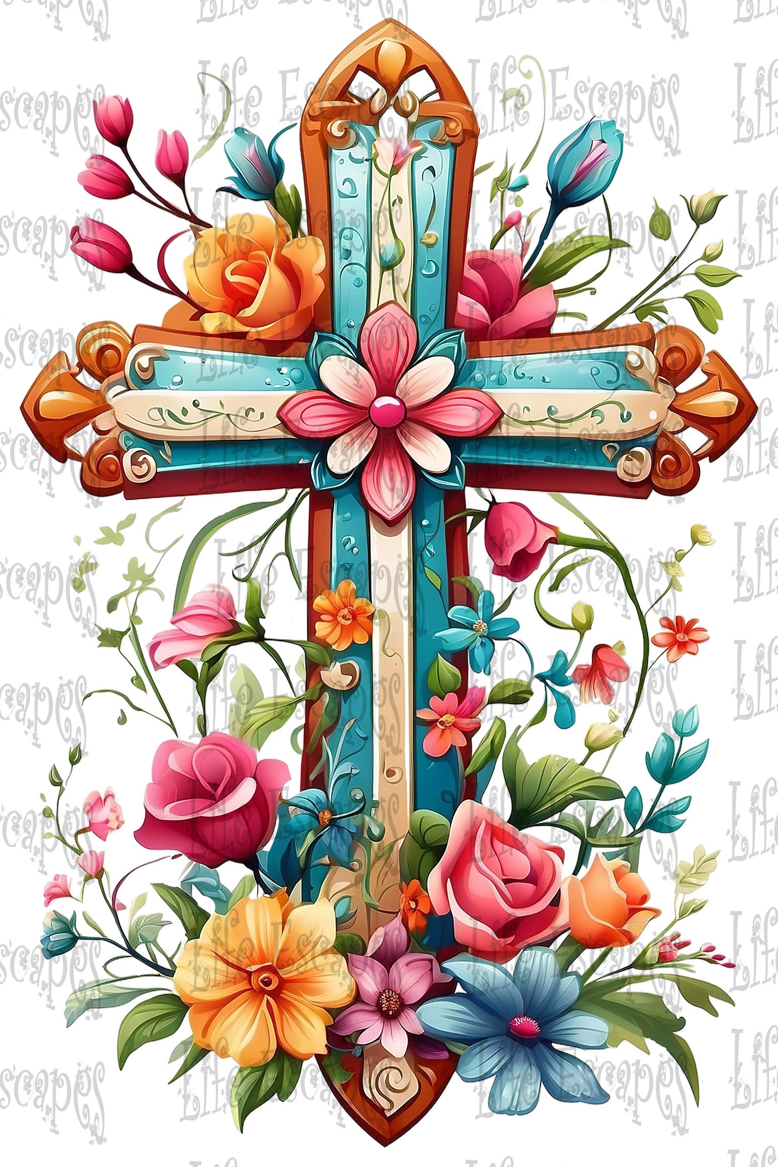Printable Floral Cross Clipart Bundle Set 1, PNG, Commercial Use ...