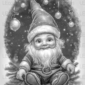Christmas Gnome Printable Coloring Page for Adults #70 Instant download jpg, 300 dpi, 8.5 x 11 inches, Adorably cute gnome to color