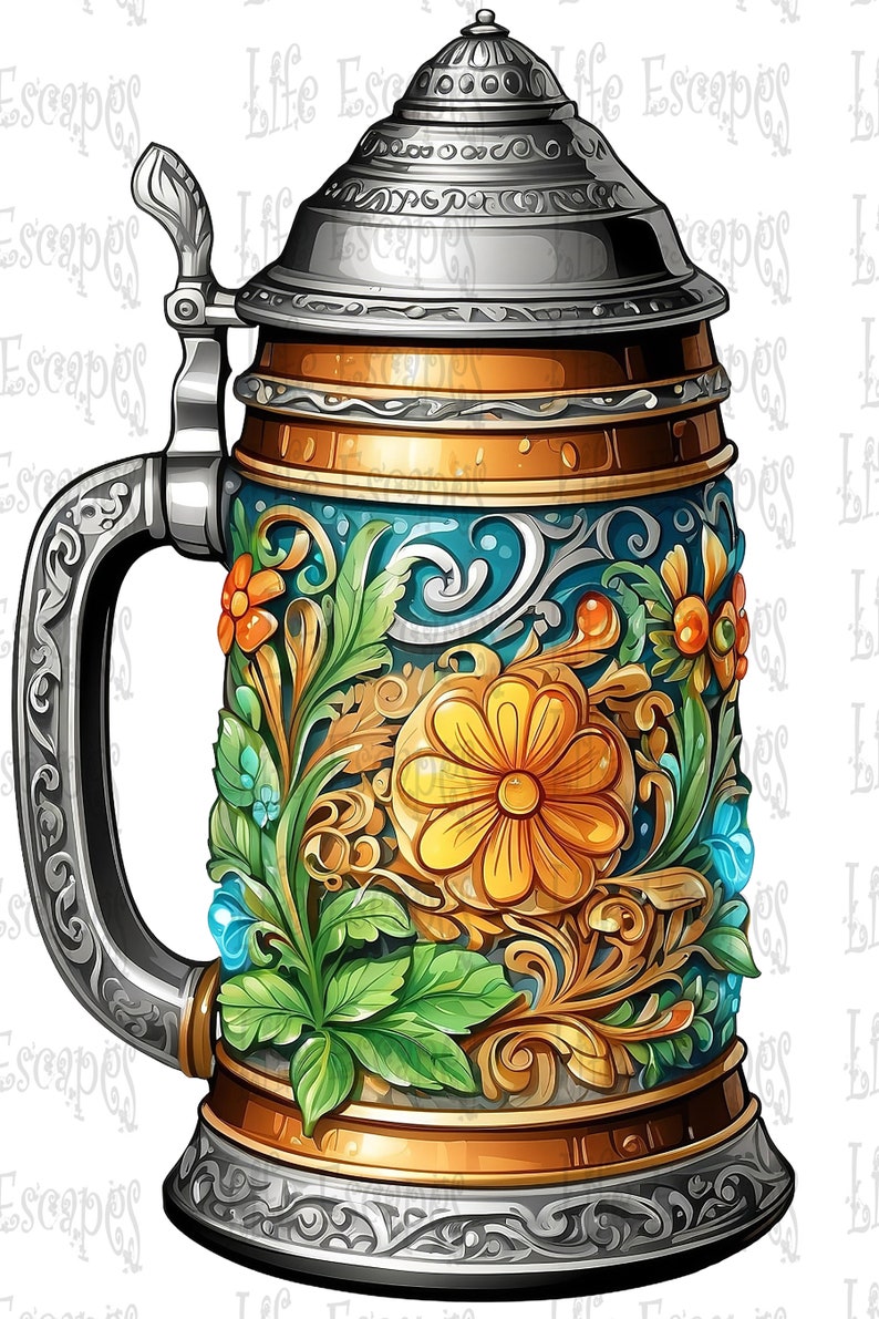 Beer Stein Clipart Set, Vintage Oktoberfest Graphics, Transparent PNG