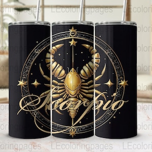 Scorpio Zodiac Tumbler Wrap, Gold and Black Astrology (Digital Download)