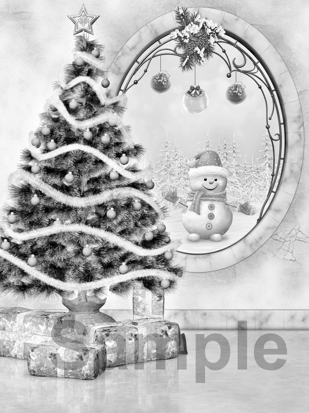 Christmas Grayscale Coloring Page 4 Christmas Tree High Resolution ...
