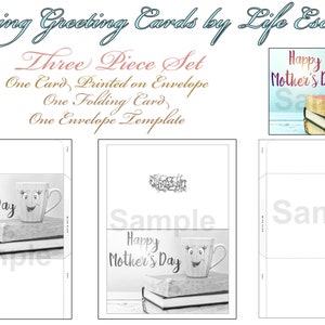 Biglietti d'auguri da colorare per la Festa della mamma n. 13 - Set da 3 pezzi, 2 biglietti da colorare in scala di grigi e 1 modello di busta, biglietti d'auguri stampabili