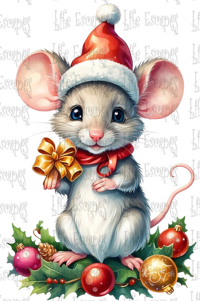 Printable Christmas Mouse Clipart Set Set 1, PNG, Commercial Use ...