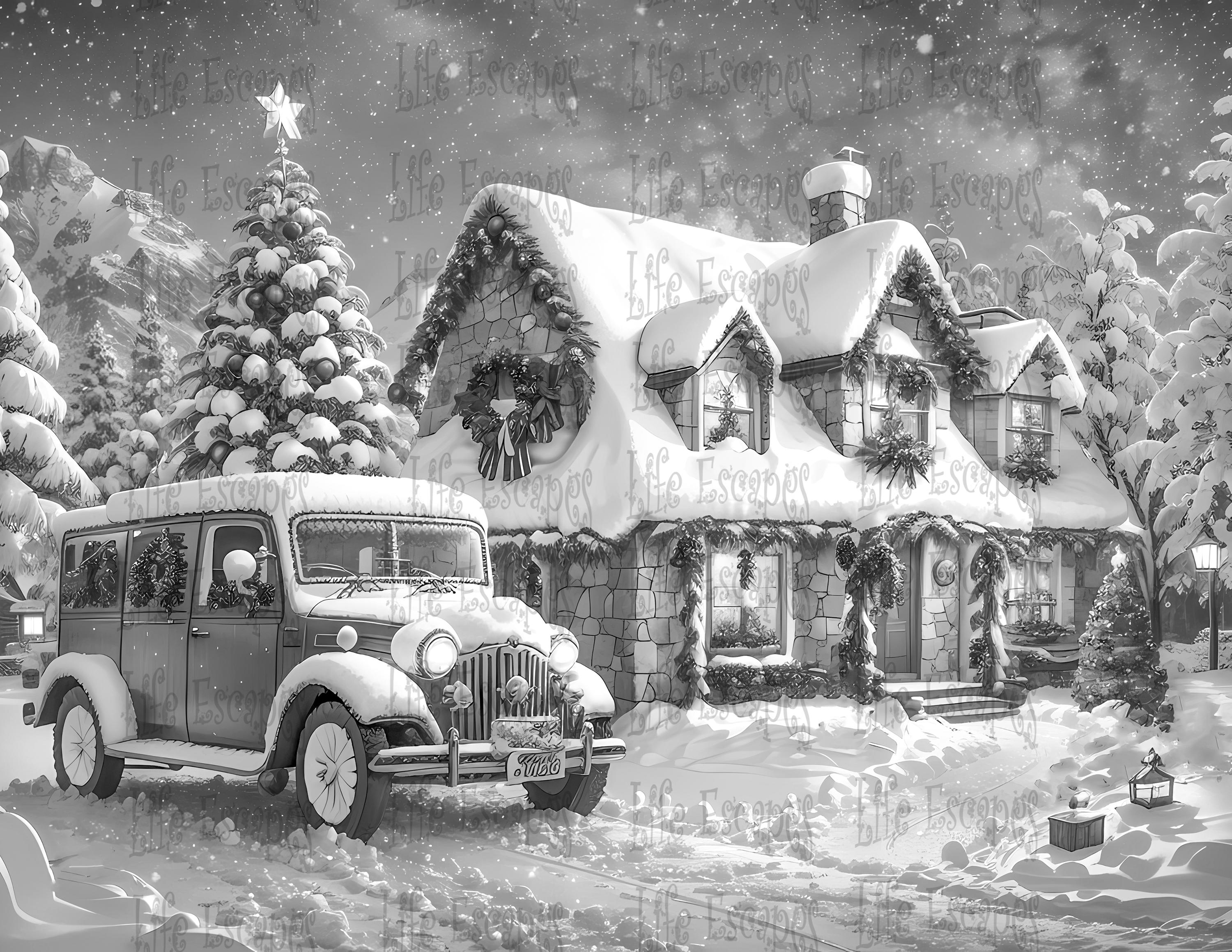 Christmas Grayscale Coloring Pages Holiday Printable Art PDF Etsy