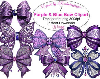 Purple Blue Bow Clipart Set, Commercial Use (Digital Download)