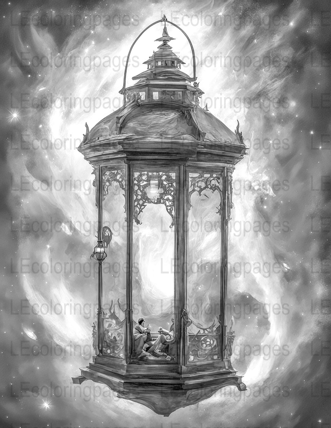 Fantasy Lantern Printable Coloring Page for Adults 68, Jpg 300dpi ...