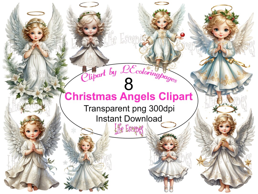 Printable Christmas Angels Clipart Set - Set #1, PNG, Commercial Use, Digital Download, 8 Images ...