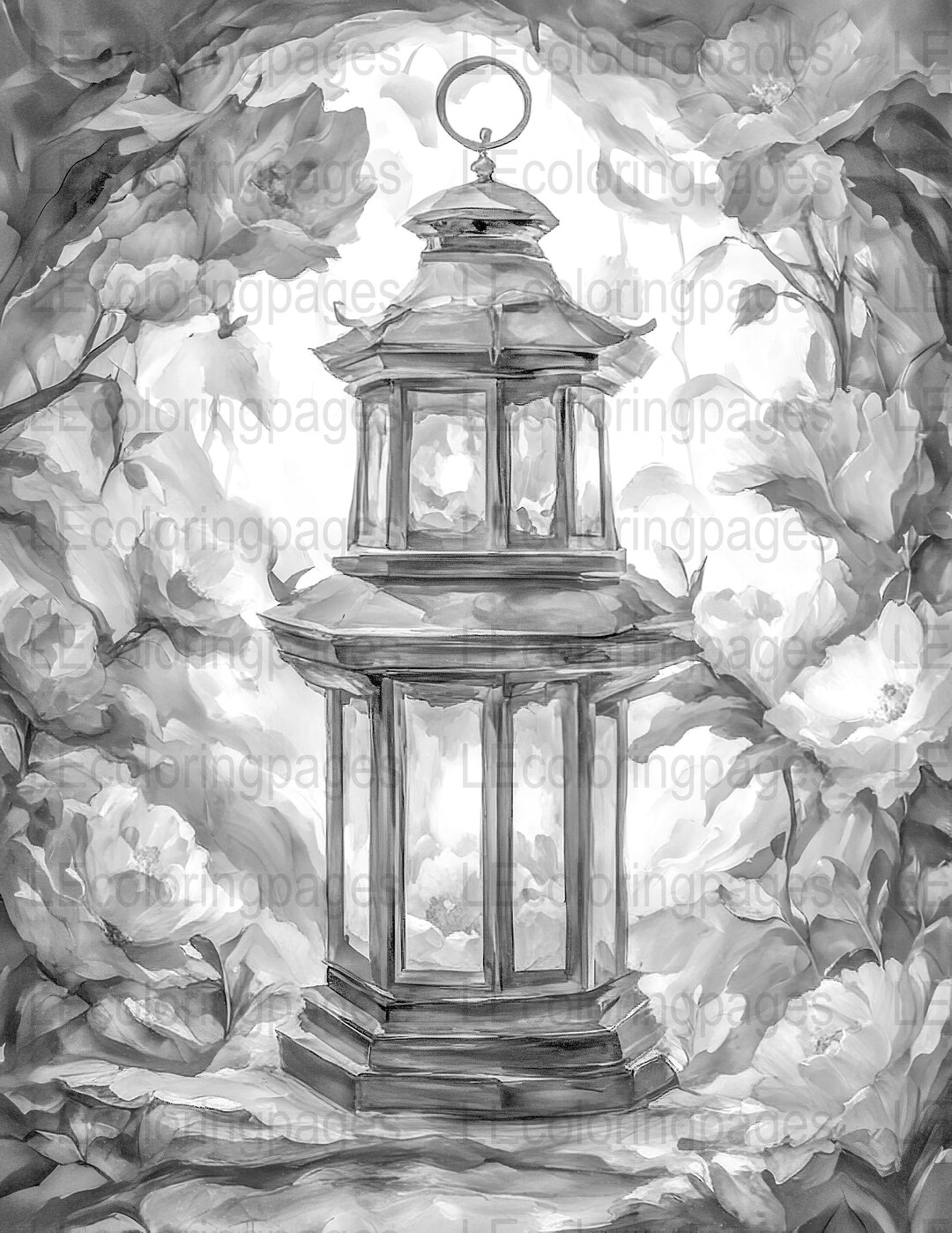 Fantasy Lantern Printable Coloring Page for Adults 48, Jpg 300dpi ...