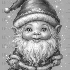 Christmas Gnome Printable Coloring Page for Adults #8 Instant download jpg, 300 dpi, 8.5 x 11 inches, Adorably cute gnome to color