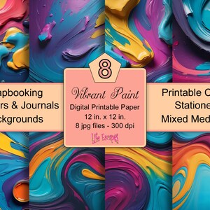 Vibrant Paint Digital Paper Pack, Scrapbooking Backgrounds, Printable Crafts, Stationery Supplies, Mixed Media Art, Planners & Journals