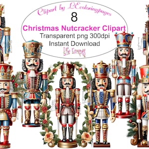 Conjunto de clipart de quebra-nozes de Natal, 8 PNG 300 dpi, download instantâneo, uso comercial, uso de POD, decoração de feriado, produto digital