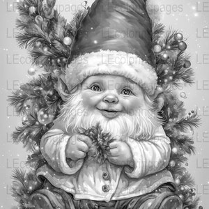 Christmas Gnome Printable Coloring Page for Adults #62 Instant download jpg, 300 dpi, 8.5 x 11 inches, Adorably cute gnome to color