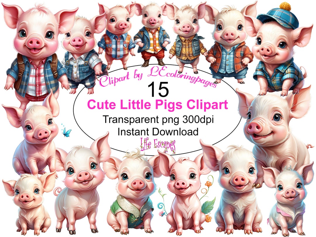 Printable Cute Little Pigs Clipart Set - Set #1, PNG, Commercial Use ...