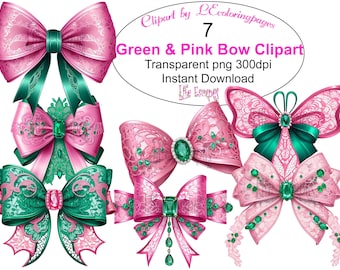 Pink and Green Bow Clipart Set, Commercial Use (Digital Download)