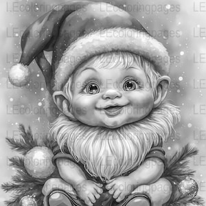 Christmas Gnome Printable Coloring Page for Adults #100 Instant download jpg, 300 dpi, 8.5 x 11 inches, Adorably cute gnome to color