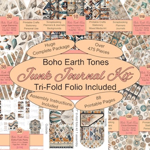 Boho Erdtöne Junk Journal Kit | Reißverschluß | Über 475 Scrapbooking und Journaling Elemente | Druckbare Download | Montagefertig