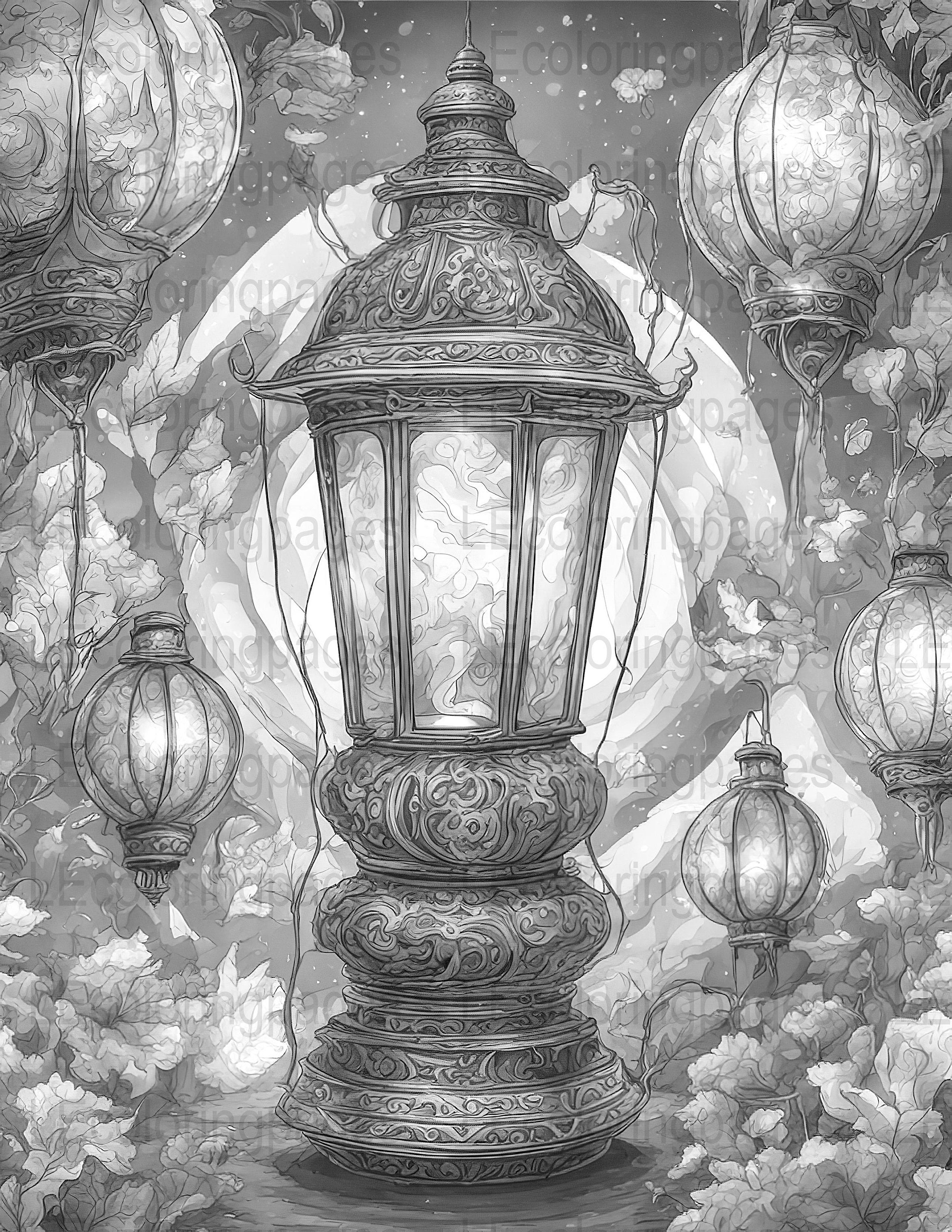 Fantasy Lantern Printable Coloring Page for Adults 4 Jpg - Etsy
