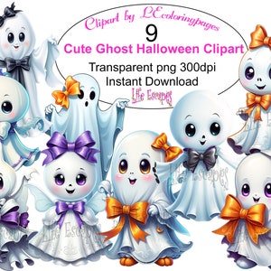 Cute Ghost Halloween Clipart, Transparent png 300dpi, Instant Download, Commercial Use, Cute Ghosts Digital Art