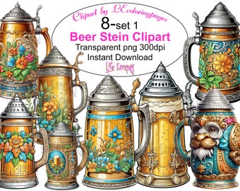 Vintage Beer Stein Clipart Set, Oktoberfest Graphics (Digital Download)