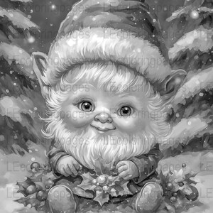 Christmas Gnome Printable Coloring Page for Adults #16 Instant download jpg, 300 dpi, 8.5 x 11 inches, Adorably cute gnome to color