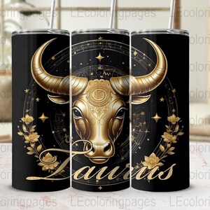Taurus Zodiac Sign 20 oz Skinny Tumbler Wrap, Golden Astrology Design, Cosmic Bull Star Map, uniek cadeau voor astrologieliefhebbers