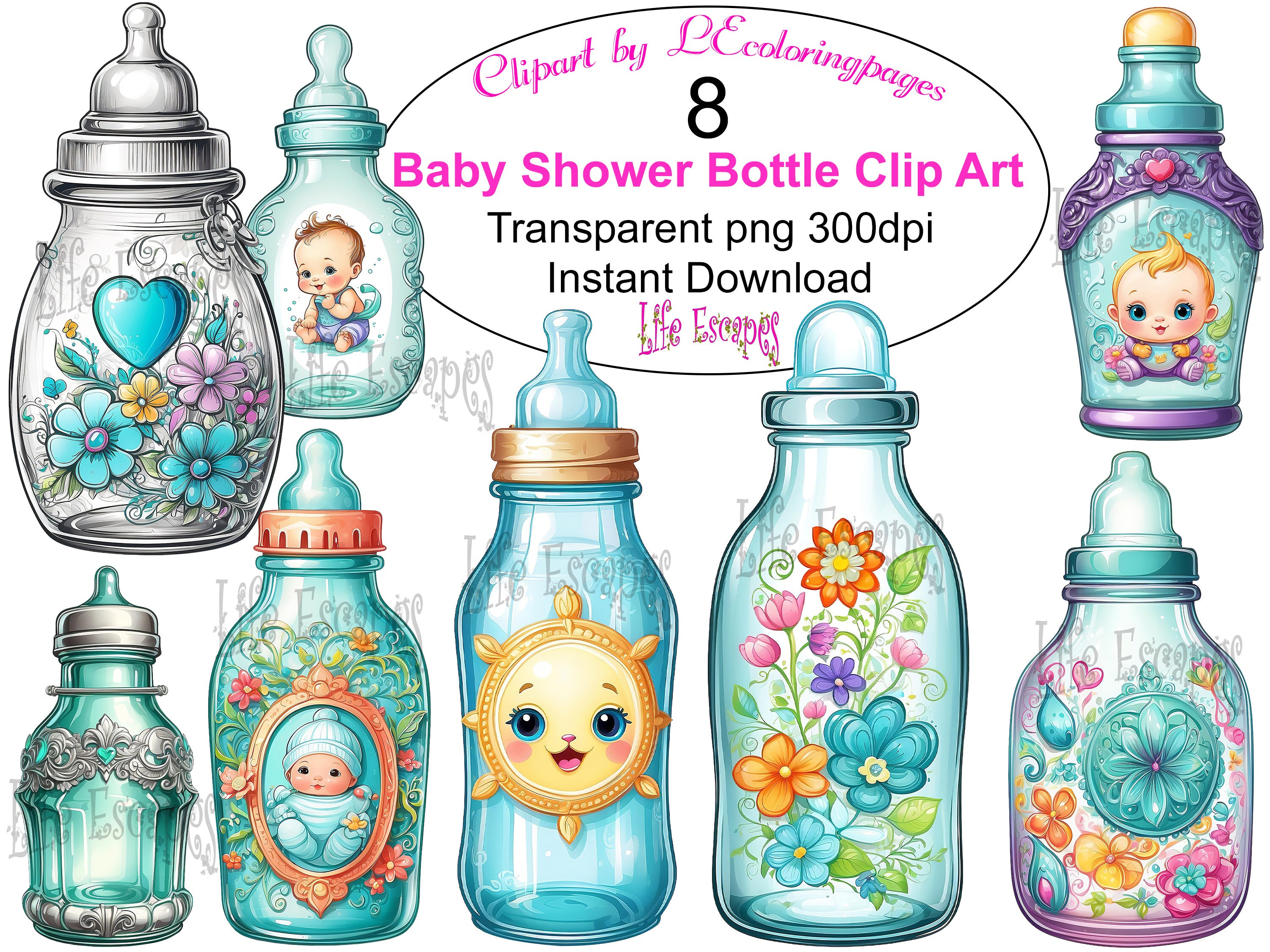 Baby Shower Clipart, Bottle Illustrations, Transparent PNG - Main Image