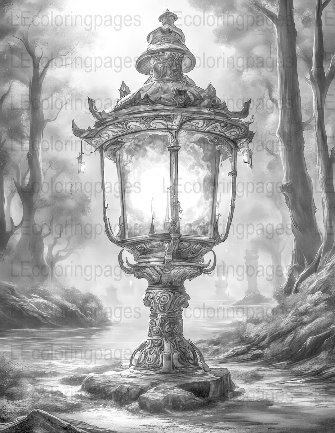 Fantasy Lantern Printable Coloring Page for Adults #8, Jpg 300dpi ...