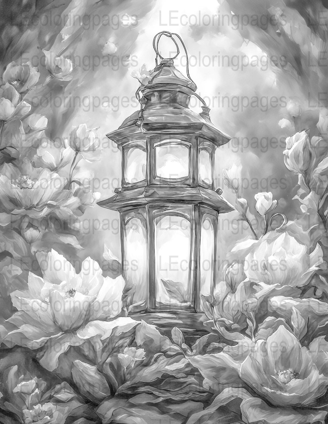 Fantasy Lantern Printable Coloring Page for Adults #6, Jpg 300dpi ...