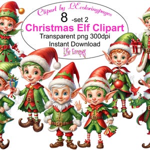 Christmas Elf Clipart Set 8 PNG Clipart Commercial Use Instant Download Transparent 300dpi Clip Art for Crafts