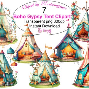 7 Conjunto de imágenes prediseñadas de carpa gitana bohemia PNG transparente 300 ppp Descarga instantánea Uso comercial Uso POD, imprimible