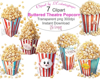 Buttered Popcorn Clipart, Theatre Style (PNG, 300dpi)