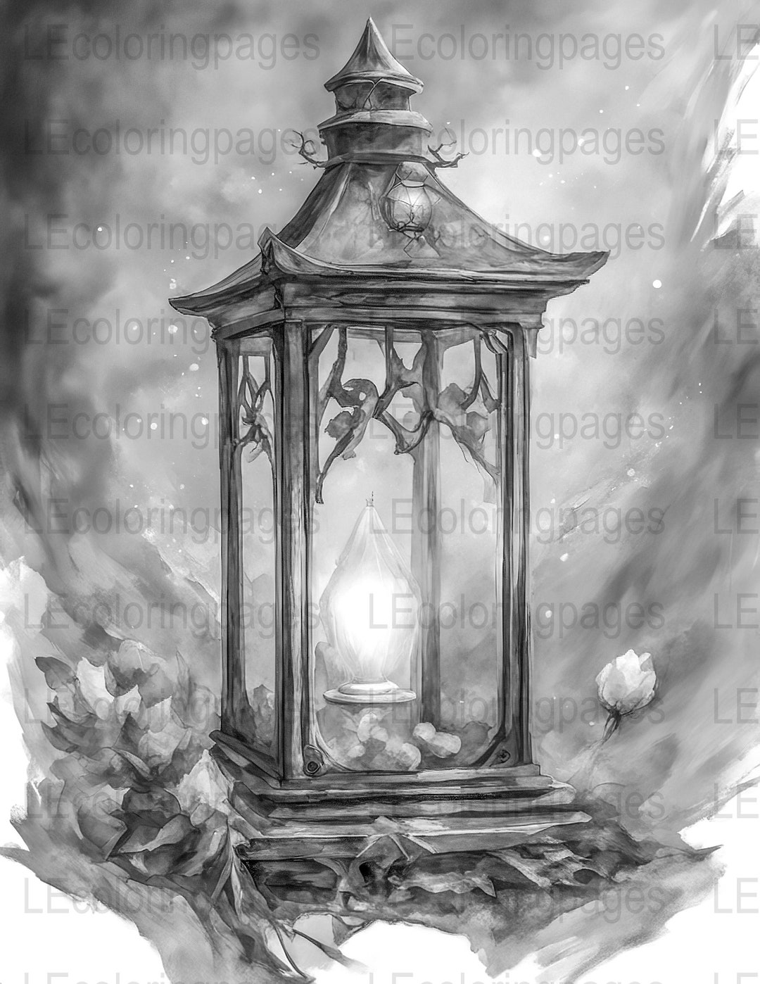 Fantasy Lantern Printable Coloring Page for Adults 86, Jpg 300dpi ...
