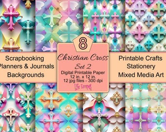 Christian Cross Digital Paper Pack, Scrapbooking Backgrounds (12 JPG files)