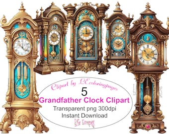 Zestaw grafik z zegarem stojącym – ozdobny styl antyczny (do pobrania w wersji cyfrowej)