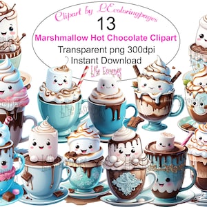 Niedliche Marshmallow heiße Schokolade Clipart, kommerzielle Nutzung, digitaler Download, Scrapbooking, Planner Aufkleber, Kartenherstellung