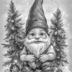 Christmas Gnome Printable Coloring Page for Adults #74 Instant download jpg, 300 dpi, 8.5 x 11 inches, Adorably cute gnome to color