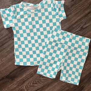 Blue Checkered lounge set, infant two piece sleepwear, Handmade lounge set