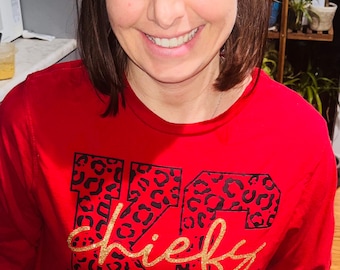 Camiseta con estampado de leopardo de los Chiefs, sudadera de fútbol de KC, camiseta de los Chiefs