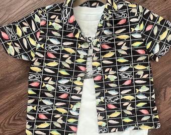 Fishing Lure Button Down Shirt, Toddler Boy Hawaiian shirt, Fishing shirt