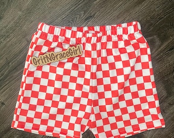 Red checkered shorts, handmade shorts for infants and toddlers