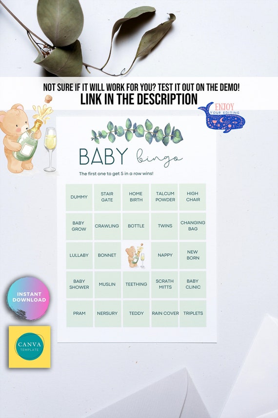 Baby Shower Bingo Baby Shower Bingo Printable Template - Etsy