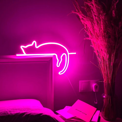 Cat Neon Sign Art Decor Neon Light Wall Art Signs Cute Cat Etsy