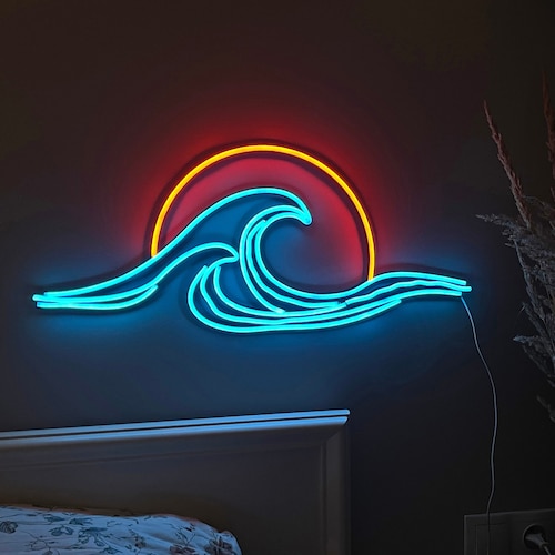 Neon Wall Art Sun LED Neon Sign Custom Wave Neon Lights Etsy