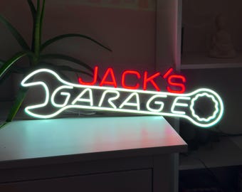 Personalized Garage LED Sign: Custom Name Wrench Decor