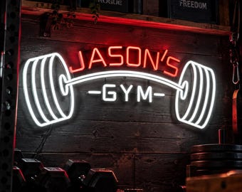Custom Gym Neon Sign, Personalized Home Gym Name Light, Barbell Weightlifting Wall Decor, Garage Gym Sign, Fitness Gift for Him